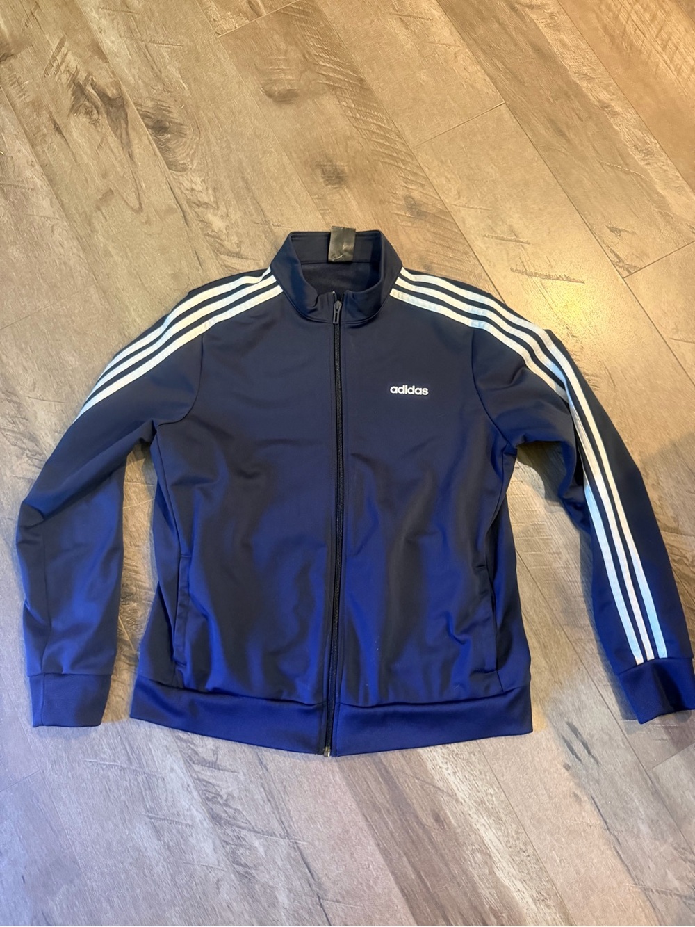 adidas Navy Blue Track Jacket with White Three-Stripes